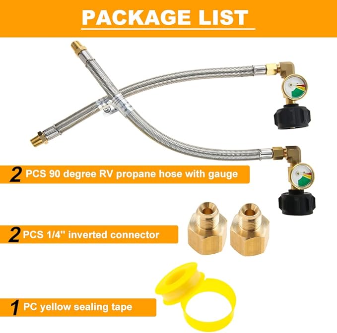 Gasland 2-Pack 12" RV Propane Braided Hose Pigtail – 1/4" NPT / QCC1 – Stainless Steel